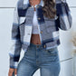 Plaid Button Up Drop Shoulder Cropped Jacket