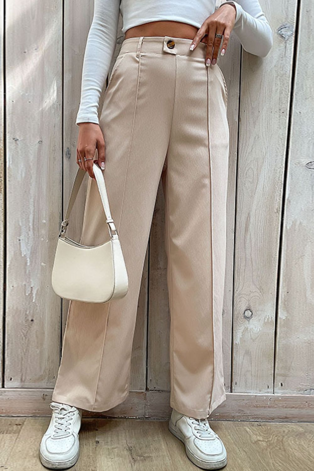 Center Seam Wide Leg Beige Pants