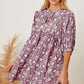 Women's DentaCosmo Floral Tie Neck Ruched Babydoll Dress