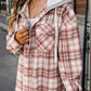 Plaid Raw Hem Drawstring Hooded Jacket
