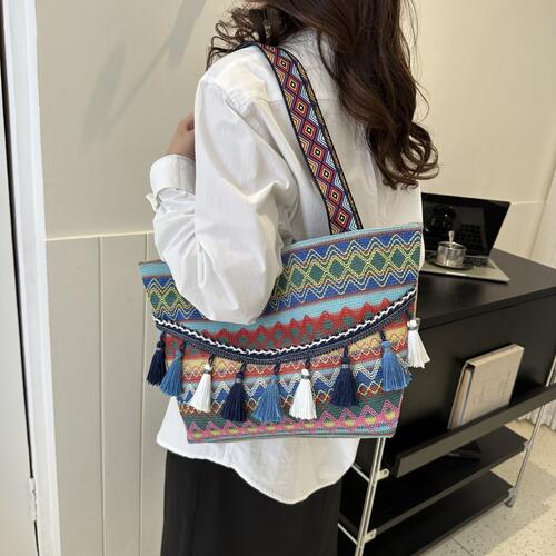 Dazzling Lifestyle Printed Tassel Detail Tote Bag