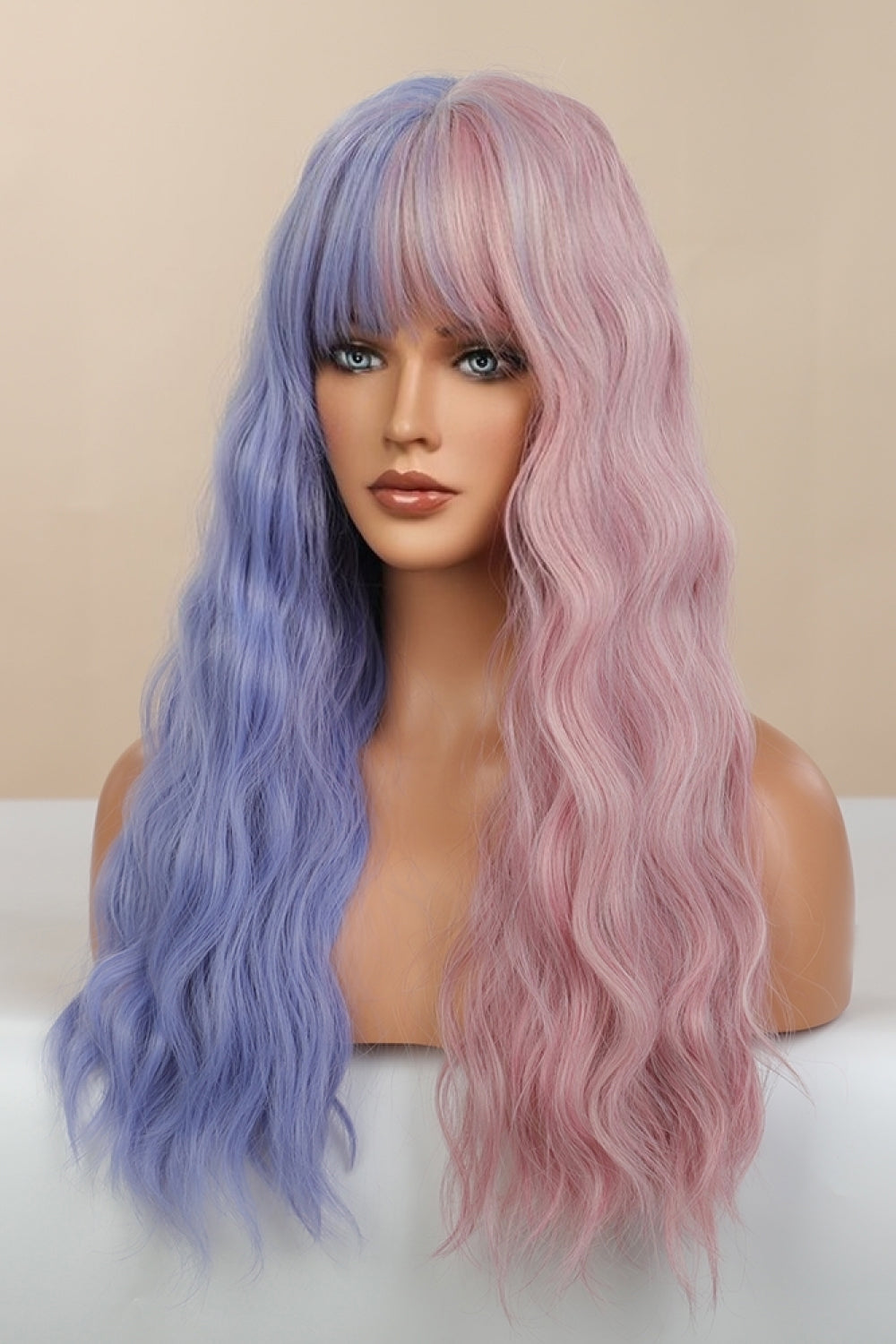 13*1" Women's Full-Machine Wigs Synthetic Long Wave 26" in Blue/Pink Split Dye