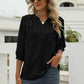 Full Size Swiss Dot Notched Neck Three-Quarter Sleeve Blouse
