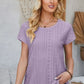 Eyelet Round Neck Rolled Short Sleeve T-Shirt