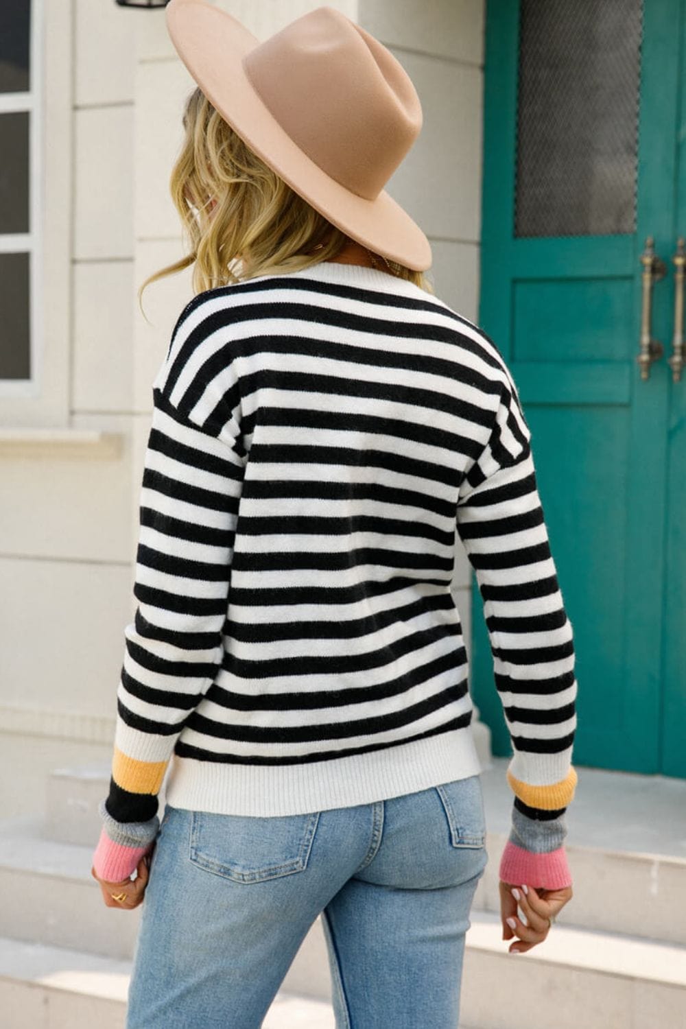 Malibu Dreams Warm Spice Striped Round Neck Sweater