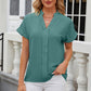 Notched Short Sleeve Blouse