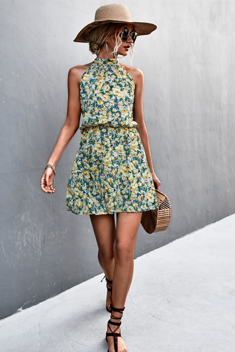 Women's Floral Tied Sleeveless Mini Dress