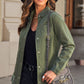 Women's Full Size Distressed Snap Down Denim Jacket