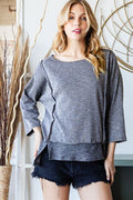 Reborn J Boat Neck Exposed Seam Slit Top *