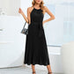 Pleated Spaghetti Strap Tie Waist Midi Dress