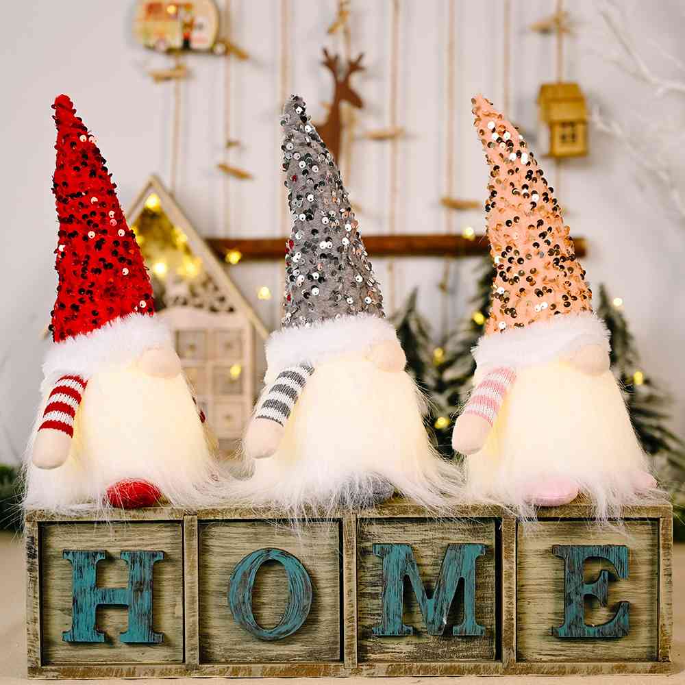 Winter Christmas Sequin Light-Up Faceless Gnome