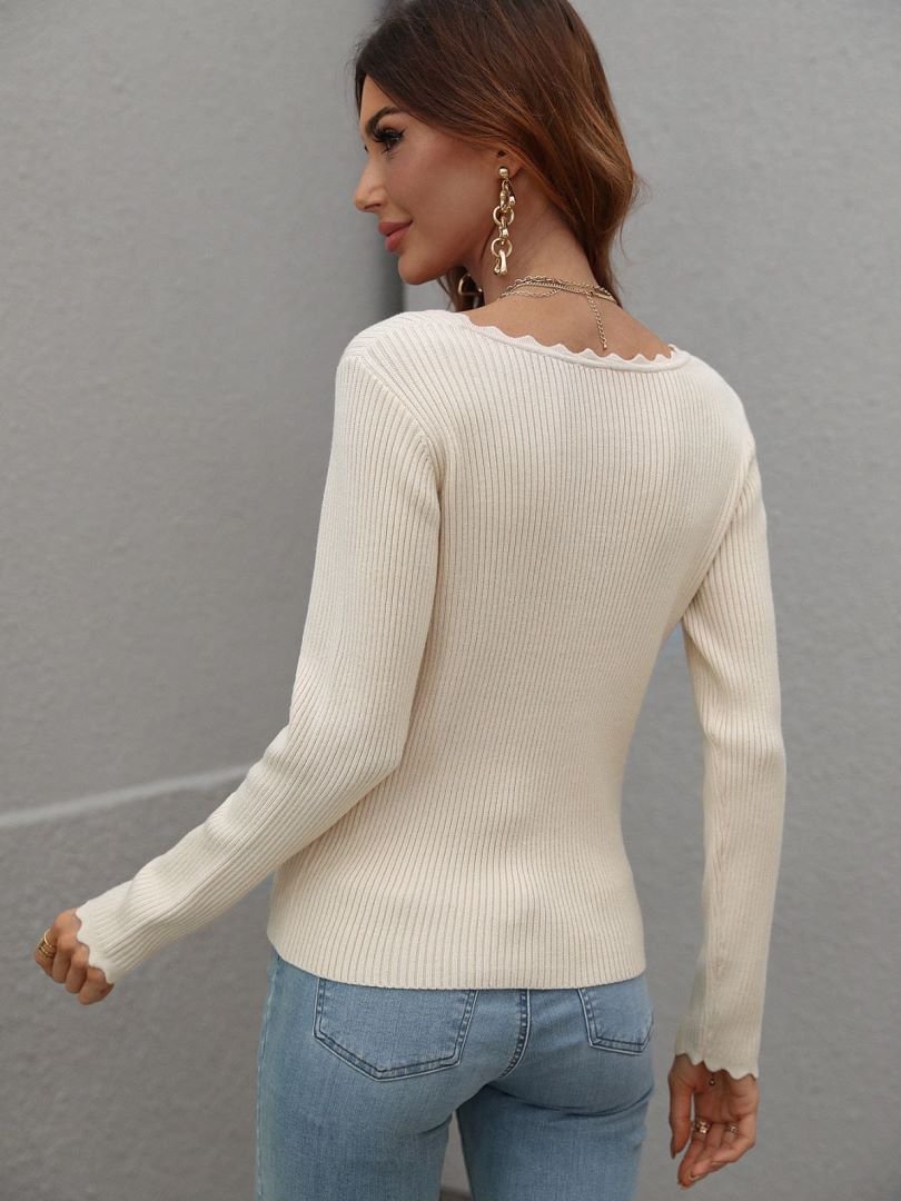 V-Neck Ribbed Knit Top *