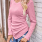 Textured Ruched V-Neck Long Sleeve T-Shirt