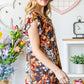 Heimish Full Size Ruffled Floral Round Neck Cap Sleeve Blouse