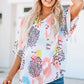 Full Size Mixed Print V-Neck Half Sleeve Top