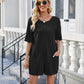 Backless Pocketed Round Neck Half Sleeve Romper
