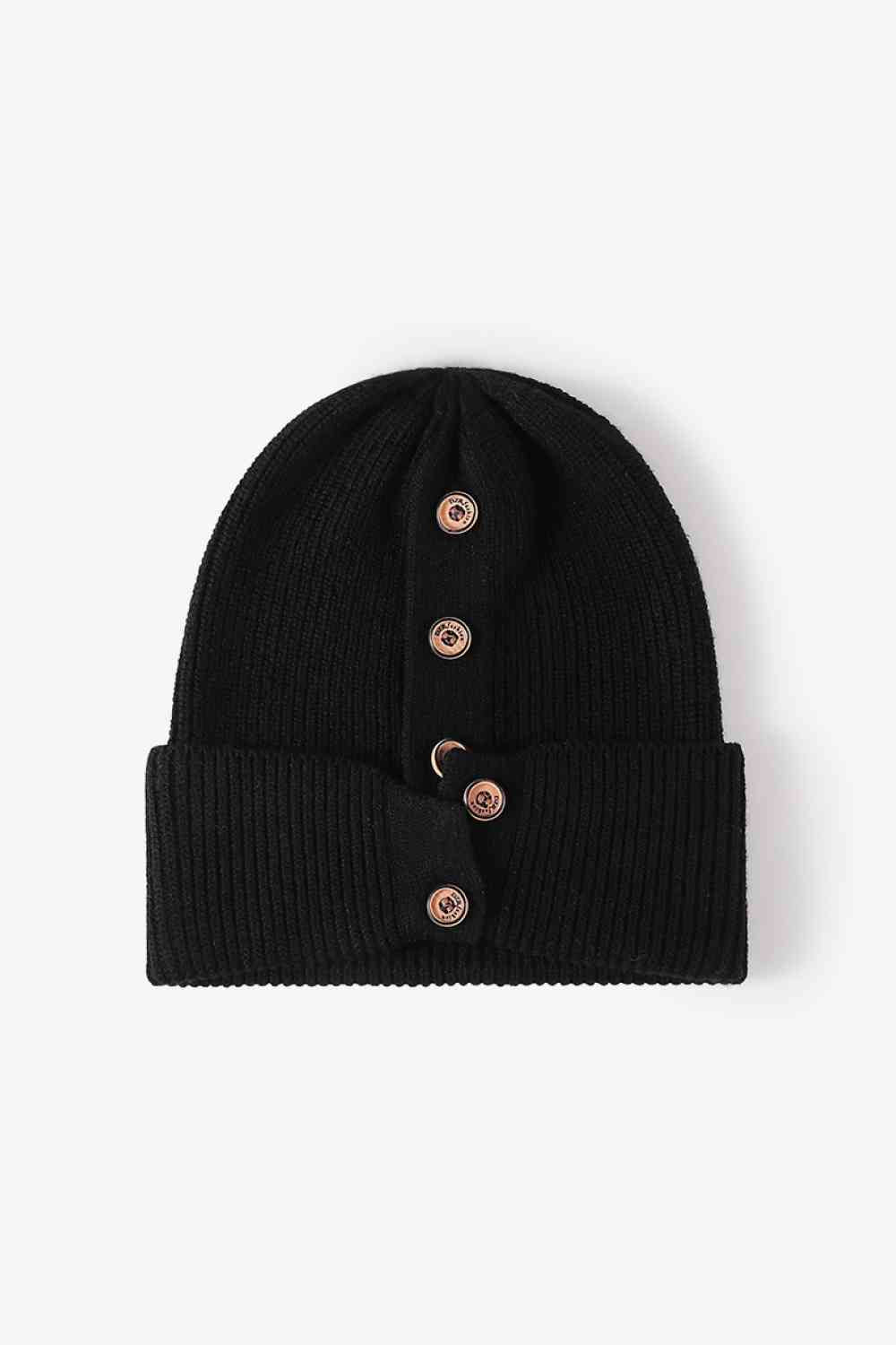 CHIC HATZ Button Detail Rib-Knit Hat Cuff Beanie