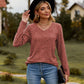 Full Size Ribbed V-Neck Long Sleeve Tee
