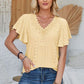 Eyelet Applique V-Neck Cap Sleeve T-Shirt