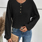 Full Size Half Button Long Sleeve Top