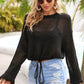 Women's Drawstring Hem Round Neck Cropped Cover Up