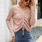 Waffle-Knit Drawstring Detail V-Neck Sweater