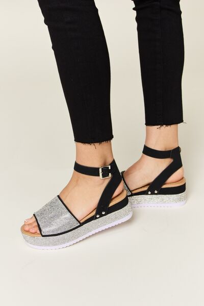 Forever Link Rhinestone Buckle Strappy Wedge Sandals *