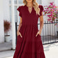 Ruched Notched Cap Sleeve Dress