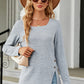 Slit Decorative Button Square Neck T-Shirt