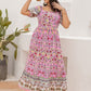 Plus Size Printed Square Neck Ruffle Hem Dress