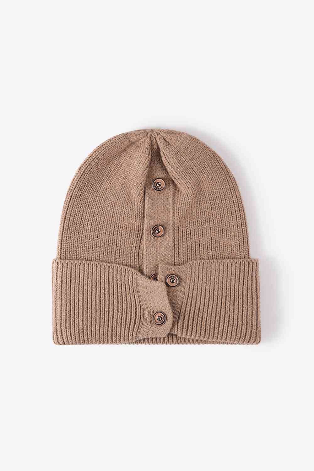 CHIC HATZ Button Detail Rib-Knit Hat Cuff Beanie