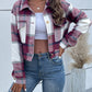 Plaid Button Up Drop Shoulder Cropped Jacket