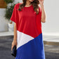 Color Block Round Neck Short Sleeve Dress