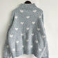 Heart Heathered Turtleneck Drop Shoulder Sweater