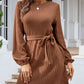 Round Neck Tie Front Long Sleeve Dress