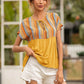 Striped Tie Neck Short Sleeve Blouse