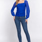 ACTIVE BASIC Square Neck Mesh Long Sleeve Shirring Top