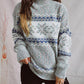 CozyWonders Geometric Mock Neck Dropped Shoulder Sweater