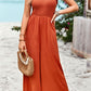 Women's Frill Trim Tie Shoulder Wide Leg Jumpsuit with Pockets