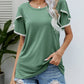Malibu Dreams Pom-Pom Trim Flutter Sleeve Round Neck Tee