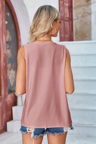 Eyelet Open Front Sleeveless Cardigan