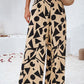 Smocked Printed Wide Leg Pants with Pockets