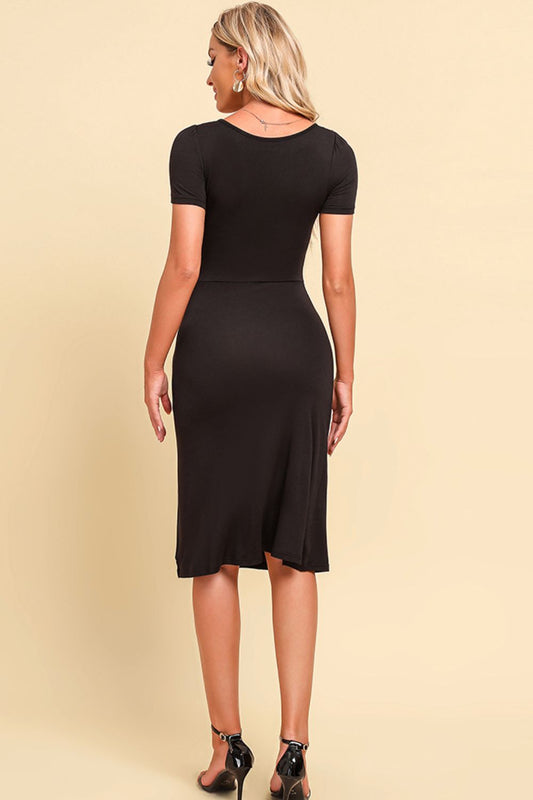 Women's Ruched Sweetheart Neck Short Sleeve Slit Dress