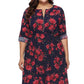 Plus Size Floral Print Half Zip Up Dress