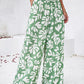 Smocked Printed Wide Leg Pants with Pockets