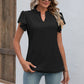 Full Size Eyelet Notched Neck Flutter Sleeve Top