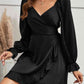 Black Flounce Sleeve Ruffled Mini Dress