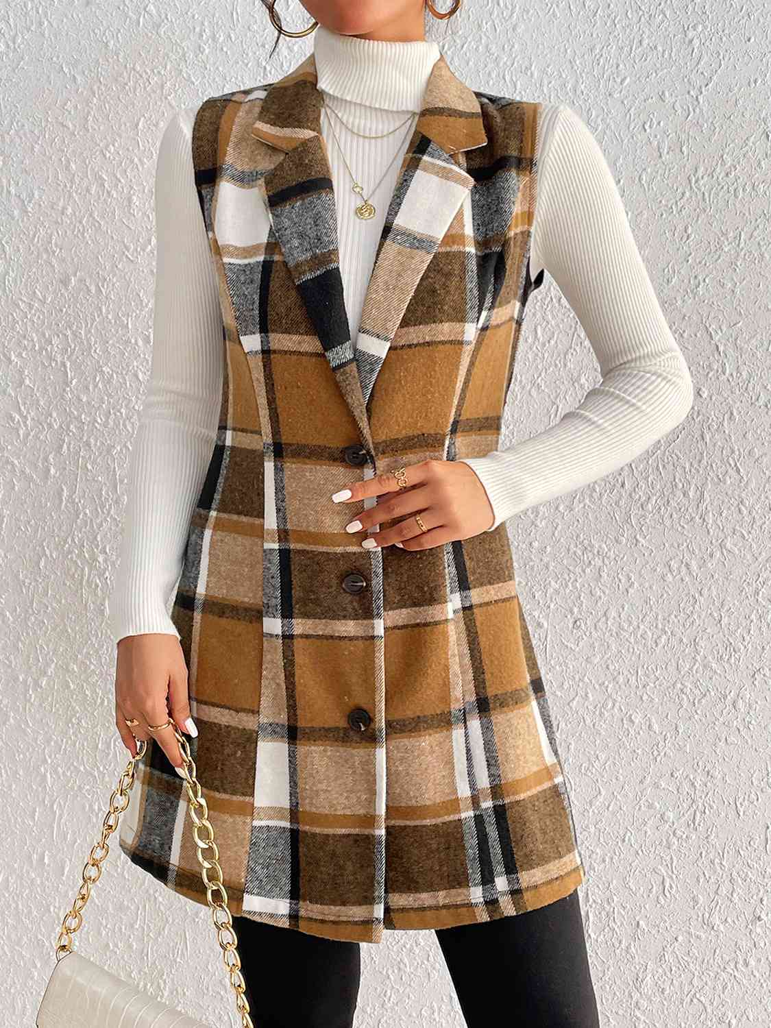 Savannah Mea Plaid Lapel Collar Vest