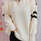 Quarter Zip Striped Dropped Shoulder Sweater