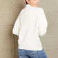Woven Right High Neck Balloon Sleeve Rib-Knit Pullover Sweater